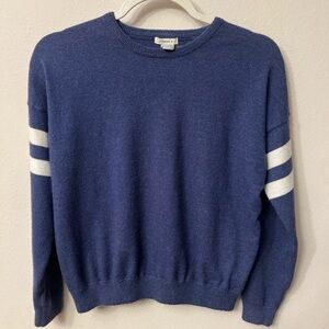 Forever 21 Blue and White Crewneck Sweater with Striped Sleeves 314